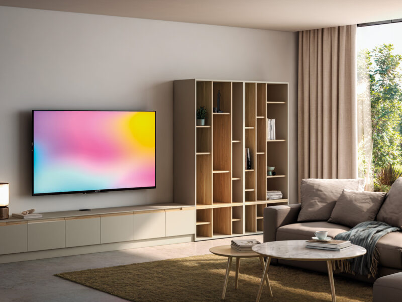 Nexus living: shelving that connects the living area with the kitchen