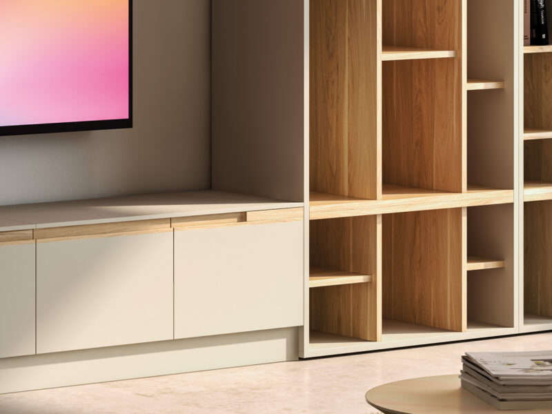 Nexus Pino living area: connected living room and kitchen