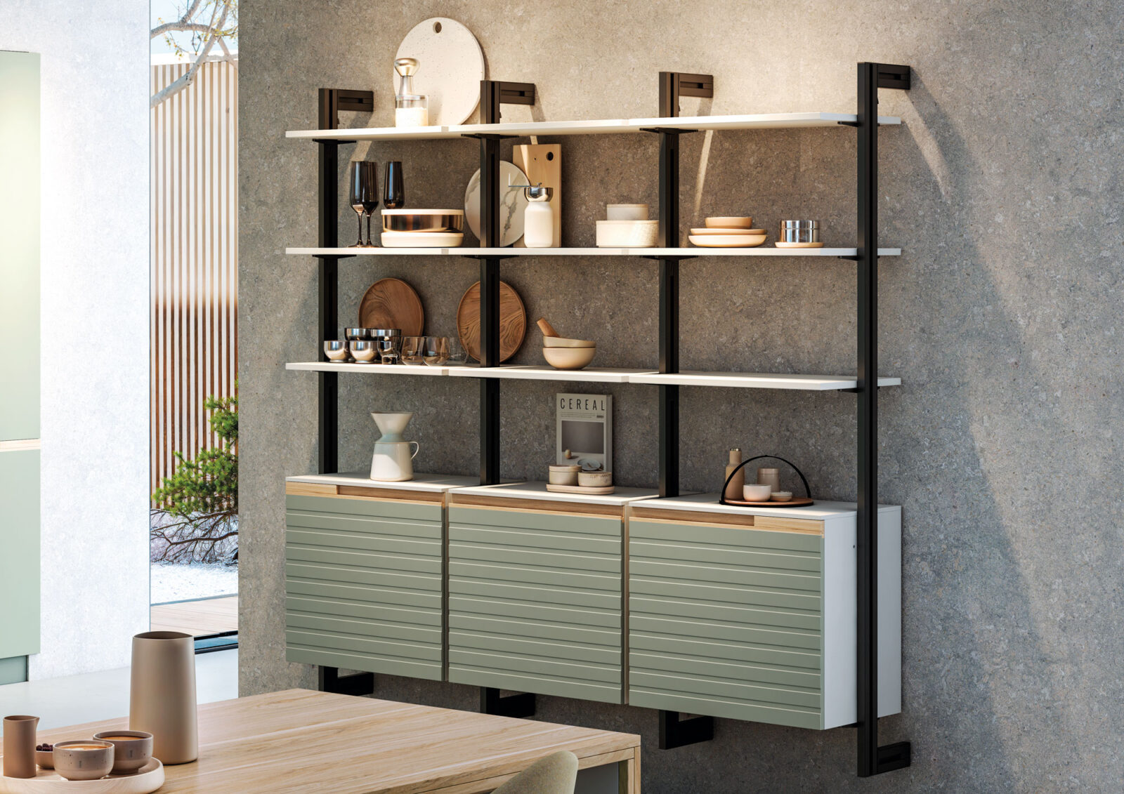 Lightweight shelving with a metal frame