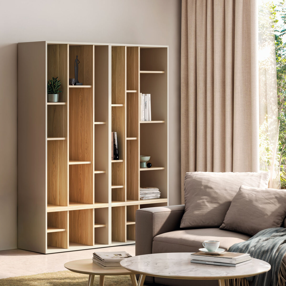 A classic wooden shelving